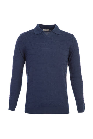  Orta Petrol Polo Yaka Regular Fit Desenli Triko Kazak
