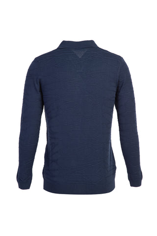  Orta Petrol Polo Yaka Regular Fit Desenli Triko Kazak
