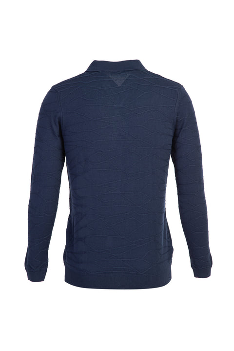 Orta Petrol Polo Yaka Regular Fit Desenli Triko Kazak