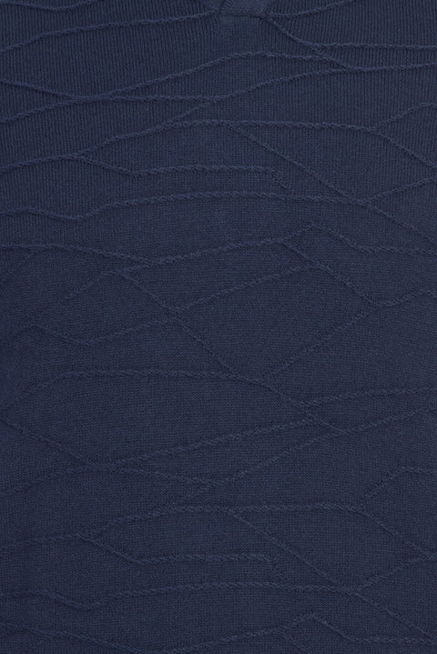 Orta Petrol Polo Yaka Regular Fit Desenli Triko Kazak