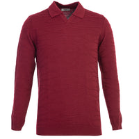Koyu Bordo Polo Yaka Regular Fit Desenli Triko Kazak