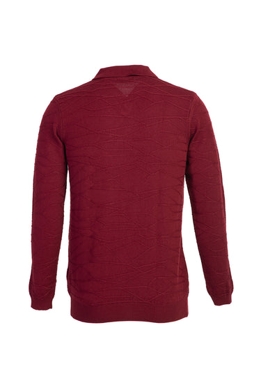  Koyu Bordo Polo Yaka Regular Fit Desenli Triko Kazak