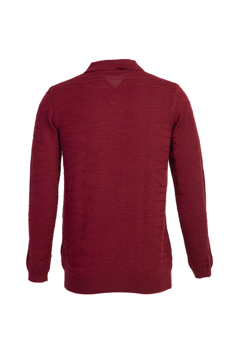 Koyu Bordo Polo Yaka Regular Fit Desenli Triko Kazak