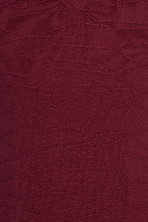Koyu Bordo Polo Yaka Regular Fit Desenli Triko Kazak