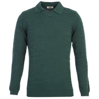 Koyu Yeşil Polo Yaka Regular Fit Desenli Triko Kazak