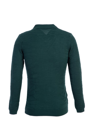  Koyu Yeşil Polo Yaka Regular Fit Desenli Triko Kazak