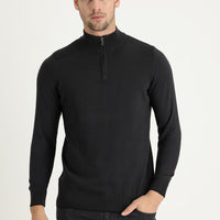 Orta Antrasit Yarım Balıkçı Yaka Regular Fit Fermuarlı Desenli Pamuk Triko Kazak