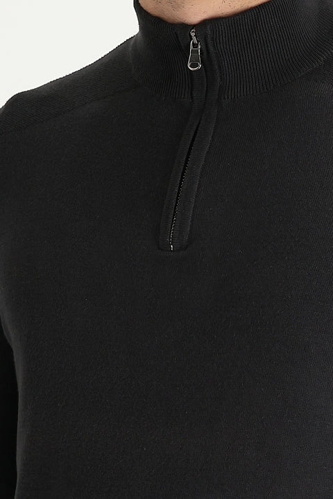 Orta Antrasit Yarım Balıkçı Yaka Regular Fit Fermuarlı Desenli Pamuk Triko Kazak