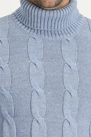  Gök Mavisi Balıkçı Yaka Slim Fit Dar Kesim Yünlü Desenli Triko Kazak