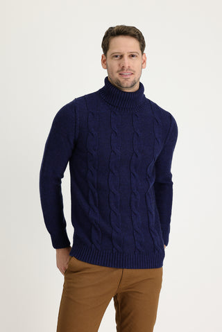  Havacı Mavi Balıkçı Yaka Slim Fit Dar Kesim Yünlü Desenli Triko Kazak