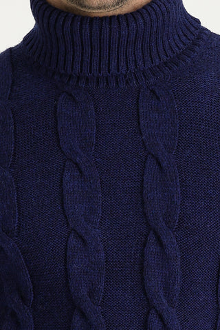  Havacı Mavi Balıkçı Yaka Slim Fit Dar Kesim Yünlü Desenli Triko Kazak