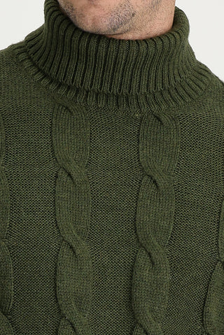  Orta Haki Balıkçı Yaka Slim Fit Dar Kesim Yünlü Desenli Triko Kazak