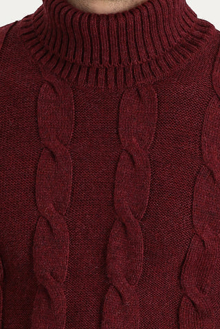  Vişne Balıkçı Yaka Slim Fit Dar Kesim Yünlü Desenli Triko Kazak