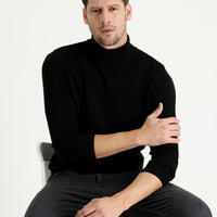 Siyah Balıkçı Yaka Slim Fit Dar Kesim Triko Kazak