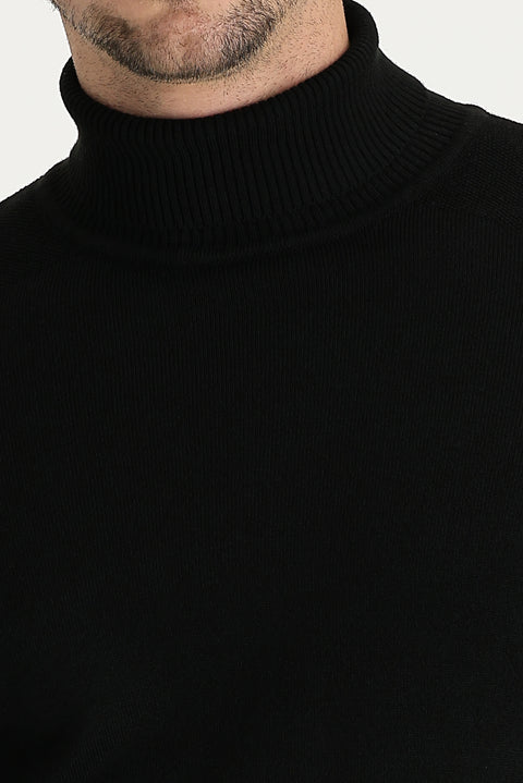 Siyah Balıkçı Yaka Slim Fit Dar Kesim Triko Kazak