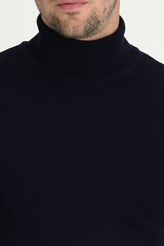  Orta Lacivert Balıkçı Yaka Slim Fit Dar Kesim Desenli Triko Kazak