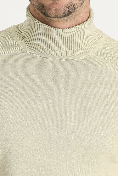  Koyu Bej Balıkçı Yaka Slim Fit Dar Kesim Desenli Triko Kazak