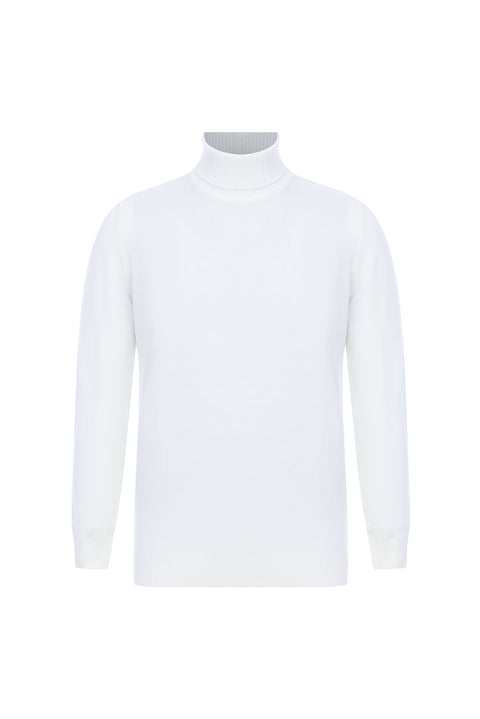 Ekru Balıkçı Yaka Slim Fit Dar Kesim Triko Kazak