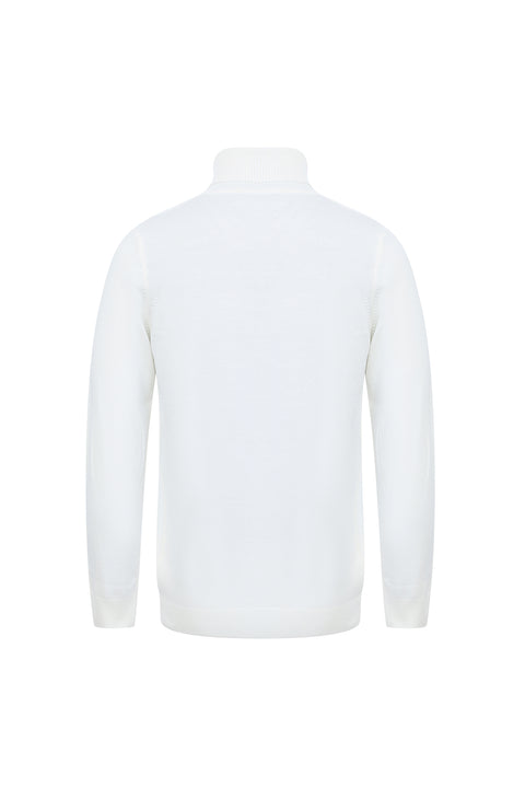 Ekru Balıkçı Yaka Slim Fit Dar Kesim Triko Kazak