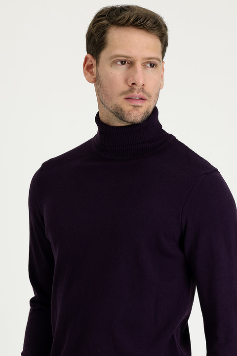 Mürdüm Balıkçı Yaka Slim Fit Dar Kesim Desenli Triko Kazak