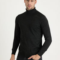 Orta Antrasit Balıkçı Yaka Slim Fit Dar Kesim Desenli Triko Kazak