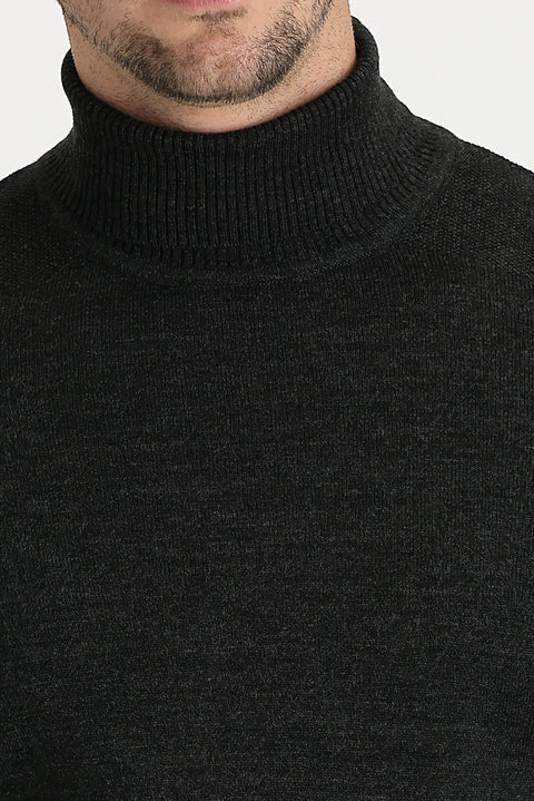 Orta Antrasit Balıkçı Yaka Slim Fit Dar Kesim Desenli Triko Kazak