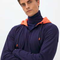Orta Lacivert Kapüşonlu Triko/Pamuk Sweatshirt