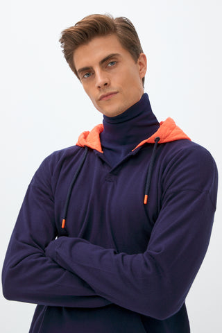  Orta Lacivert Kapüşonlu Triko/Pamuk Sweatshirt