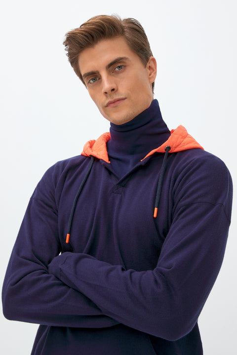 Orta Lacivert Kapüşonlu Triko/Pamuk Sweatshirt