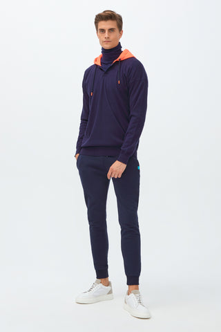  Orta Lacivert Kapüşonlu Triko/Pamuk Sweatshirt