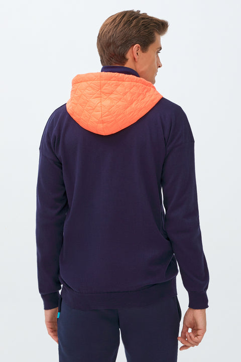 Orta Lacivert Kapüşonlu Triko/Pamuk Sweatshirt