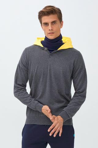  Orta Antrasit Kapüşonlu Triko/Pamuk Sweatshirt