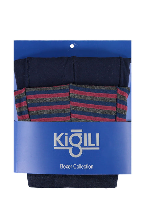 Orta Lacivert 2'li Çizgili Süprem Pamuklu Boxer Seti