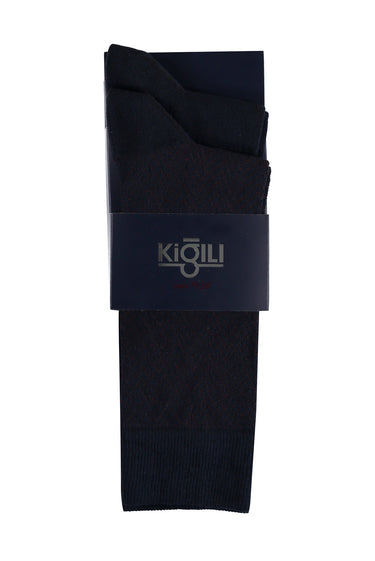 Orta Lacivert 2'li Desenli Çorap Seti