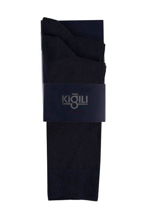 Orta Lacivert 2'li Desenli Çorap Seti