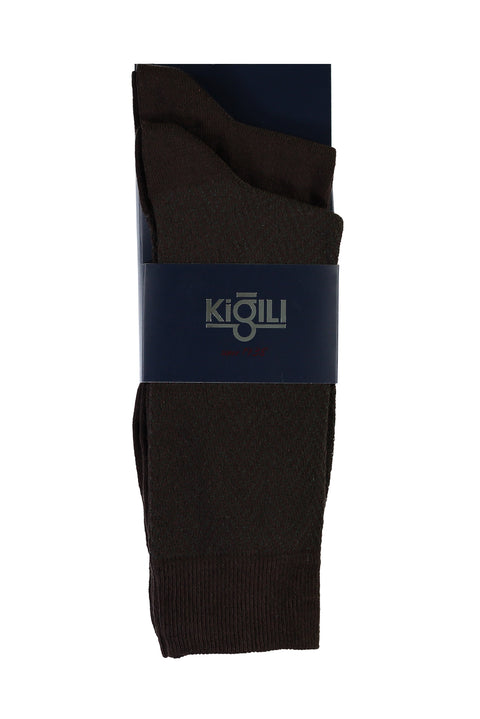 Orta Kahve 2'li Desenli Çorap Seti