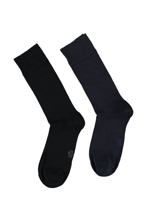 Orta Lacivert 2'li Düz Bambu Çorap Seti