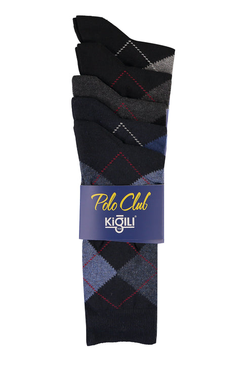 Koyu Lacivert 5'li Desenli Pamuklu Çorap Seti