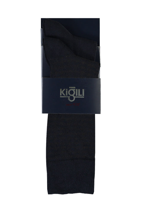 Orta Lacivert 2'li Desenli Çorap Seti