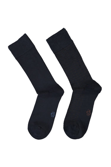 Orta Lacivert 2'li Desenli Çorap Seti