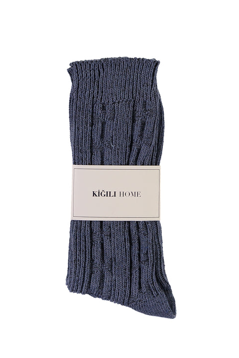 İndigo Desenli Triko Çorap