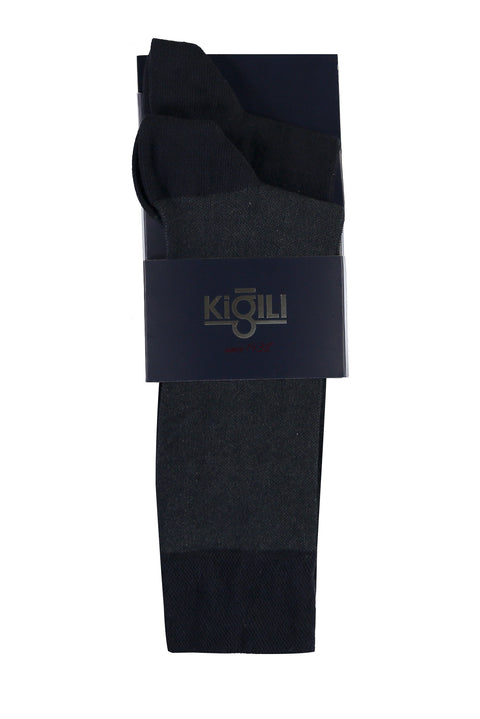 Orta Füme 2'li Desenli Çorap Seti