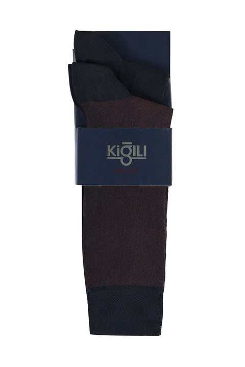 Orta Lacivert 2'li Desenli Çorap Seti