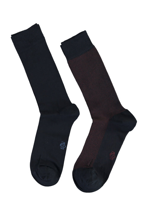 Orta Lacivert 2'li Desenli Çorap Seti