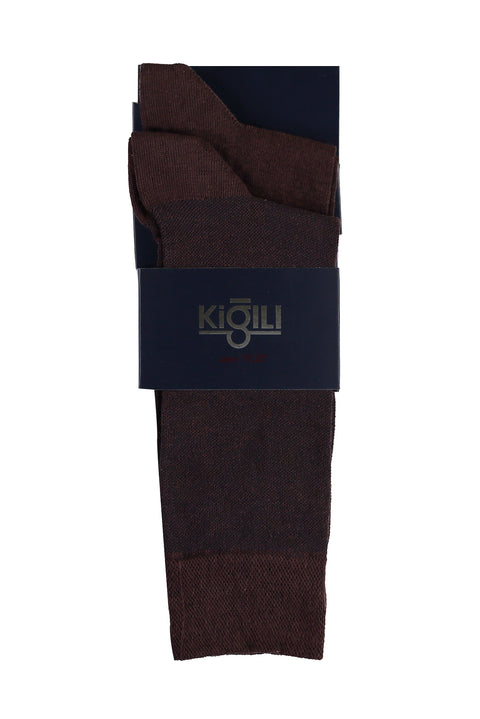 Orta Kahve 2'li Desenli Çorap Seti