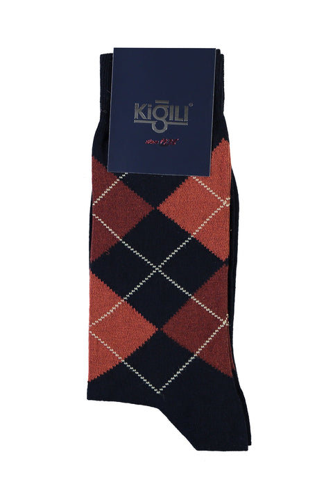 Koyu Lacivert Desenli Çorap