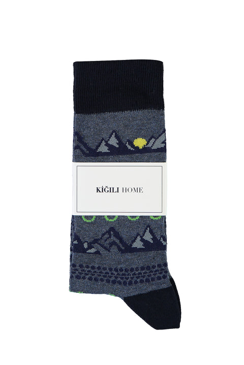 Orta Lacivert Pamuklu Desenli Çorap