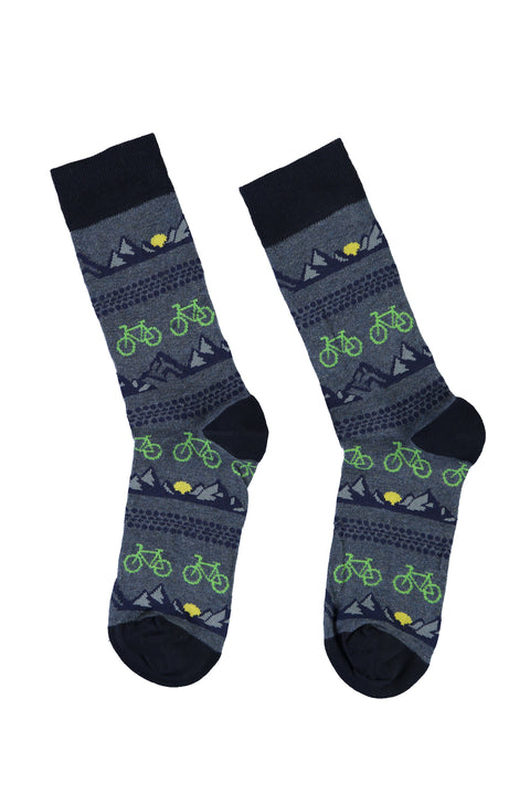 Orta Lacivert Pamuklu Desenli Çorap