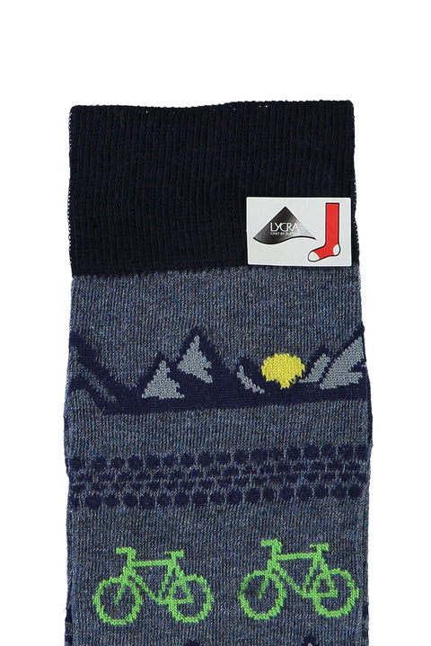 Orta Lacivert Pamuklu Desenli Çorap