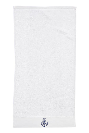 Beyaz Çapa Nakışlı Pamuk Yüz Havlusu (50x90)